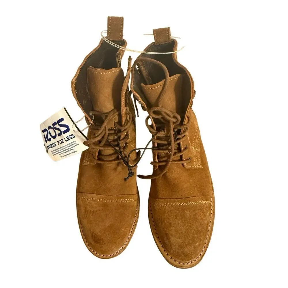 Brand New The Frye Company Russel Lace Up Handcrafted Leather Boots Tan 8.5